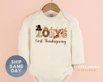 Personalized First Thanksgiving Baby Bodysuit, Custom Fall Baby Outfit, Autumn Baby Clothes, Baby Girl Thanksgiving Outfit(CA-FAL31)
