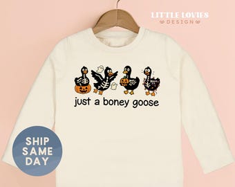 Funny Goose Halloween Shirt, Skeleton Goose Shirt For Kids, Just A Boney Goose Shirt, Cute Spooky Shirt For Toddler(CA-HAL33)
