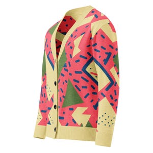 80s-Inspired Jacquard Knit Cardigan – Bold, Retro, and Effortlessly Cool