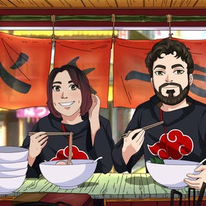 Regalo perfetto per la festa del papà. Ritratto anime di Ramen personalizzato per ristorante / Ritratti anime personalizzati di coppie e famiglie / Arte digitale stampabile