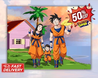 Custom DBZ Poster: Couple Portrait Present, Fully Personalized , Hand Drawn-Father's Day Gift (Digital)