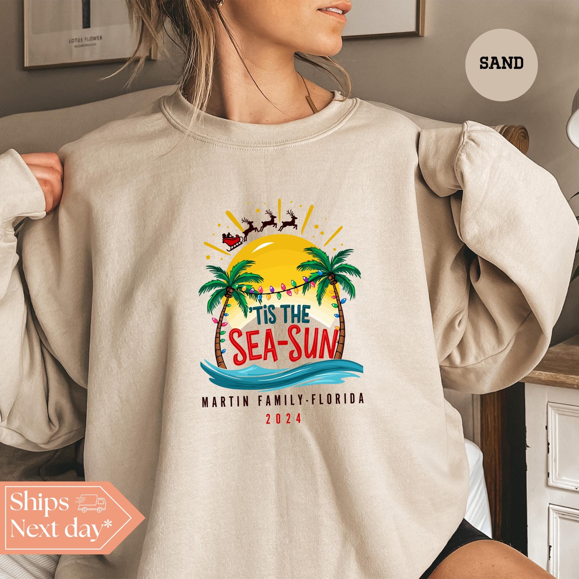 Custom Christmas Vacation Sweatshirt - Cruise Beach Hoodie - Custom Christmas Tropical Trip Crewneck - Tis The Sea-Sun Sweater