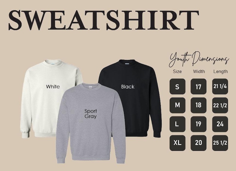 three sweatshirts with the words sweatshirt printed on them