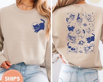 Cats in Space Hoodie, Funny Retro Astronaut Cat Sweatshirt, Cat Lover Gift