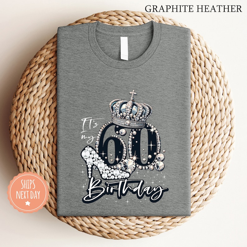 a gray birthday shirt with a crown on it