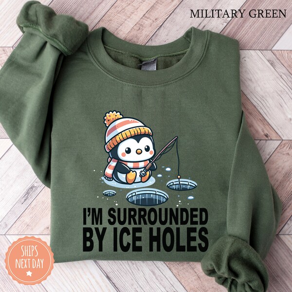 I'm Surrounded By Ice Holes Sweatshirt - Winter Hoodie - Penguin Crewneck - Gift for Winter - Winter Sweater - Ice Holes Sweater