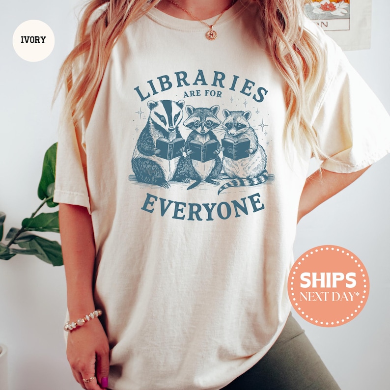 a woman wearing a shirt that says librarians are for everyone
