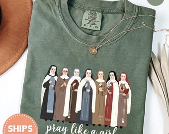 Catholic Saint T-Shirt, Women Pray Like a Girl Christian Shirt, Religious Faith Tee Gift