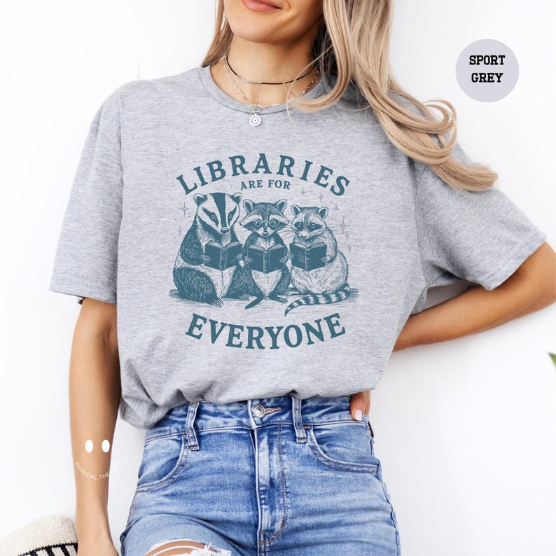 a woman wearing a shirt that says librarians are for everyone