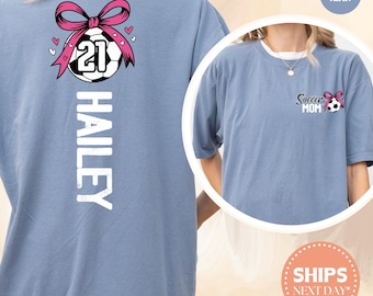 Custom Soccer Mom Shirt, Personalized Name and Number Team Spirit Tee, Game Day Football Mother's Day Gift, Cute Sports Mom Tshirt