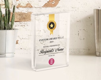 Personalized Acrylic Service Plaque | 5 10 15 Year Work Anniversary Trophy | Corporate Milestone Desk Gift
