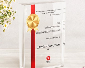 Custom Quote Acrylic Block | Personalized Corporate Keepsake | Motivational Employee Desk Decor