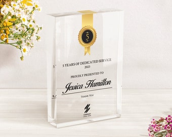Personalized Employee Award Plaque with Logo | Recognition Trophy | Thank You Gift | Corporate Award |  UV Printed Award