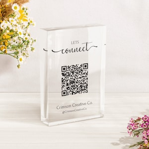 Lets Connect Sign | Customizable QR Code Sign for Clear Acrylic | Unique Business Sign | Shop Promotion |