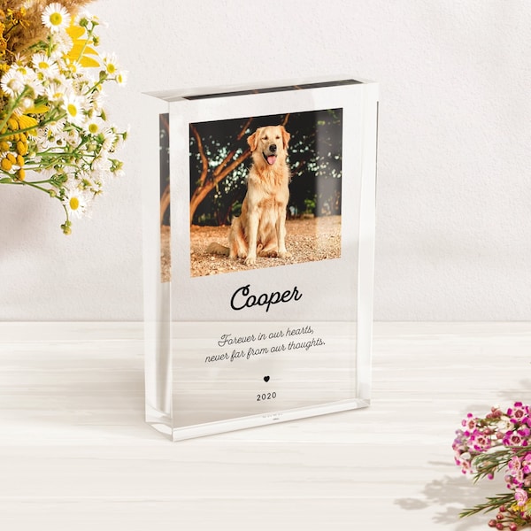 Pet Memorial Plaquette, Acryl Fotoblok, Hond Sympathie Cadeau | P02