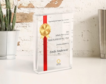 Custom Acrylic Trophy Award | Team Player of the Year | Corporate Recognition Plaque with Logo