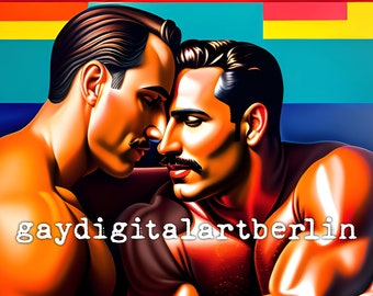 Original Gay Digital Art, Printable Download, Fine Art Print , male painting, LGBTQ Print, Hot Guy, Wall Decor, queer Art