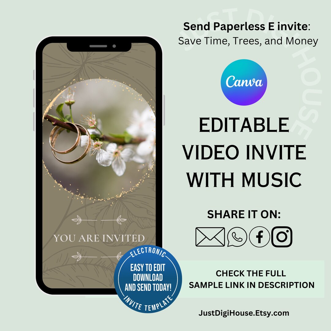 Editable Wedding Video Invitation Template With Photo and Music Canva