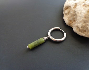 Green jade earring, Mono earring, Men's earring, Unisex earring, Gemstone earrings, Hoop earrings, Single hoop with charm, Green stone