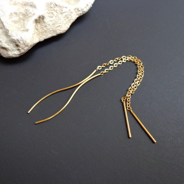 Threader earrings, Gold earrings, Hypoallergenic earrings, Gold dangle earrings, Dainty earrings, Lightweight earrings, Wavy earrings