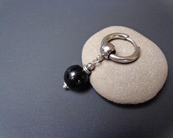Black onyx mono earring, Men's earrings, Detachable pendant, Single hoop, Unisex stone earring, Gemstone earrings, Minimalist earring