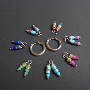 Natural stone earrings, Charm hoop earrings, Silver hoop earrings, Colorful earrings, Unisex earrings, Summer earrings, Unisex earrings