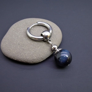 Blue Tiger&#39;s eye ONE earring, Men&#39;s earrings, Detachable pendant, Unisex stone earring, Boho earring, Gemstone earrings, Minimalist earring
