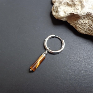 Pendiente de ojo de tigre amarillo, UN pendiente para hombre, Pendiente de piedra preciosa, Pendiente de aro colgante, Pendiente de piedra preciosa, Pendiente de piedra marrón, Unisex