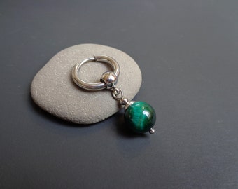 Groene Tijgeroog oorbellen, Heren oorbel, Mono oorbel, Hypoallergene oorbel, Edelsteen oorbel, Unisex oorbellen, Groene steen