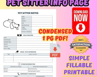 Pet Sitter Notes Template | Printable Pet Care Instructions (PDF)