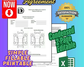 Car Rental Agreement Template, Customizable Legal Contract (Instant Download)