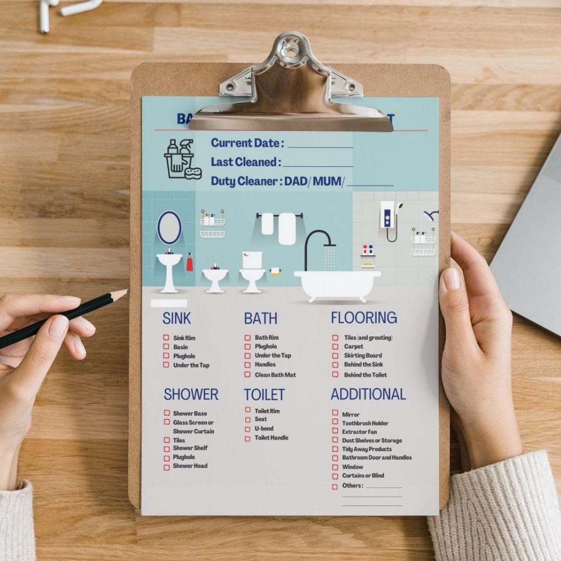 Bathroom Cleaning Checklist | Printable & Digital, Chore Chart (PDF) - Etsy