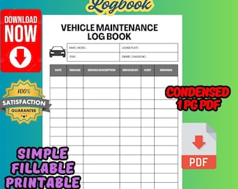 Printable Vehicle Maintenance Log Book | Car, Truck, Motorcycle (PDF)