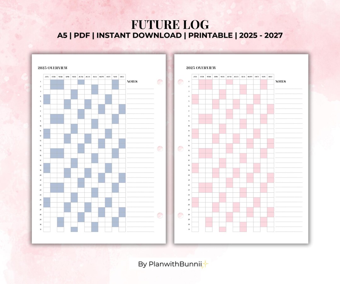 2025-2027 Future Log, PDF, A5 Printable Planner Insert, Instant ...
