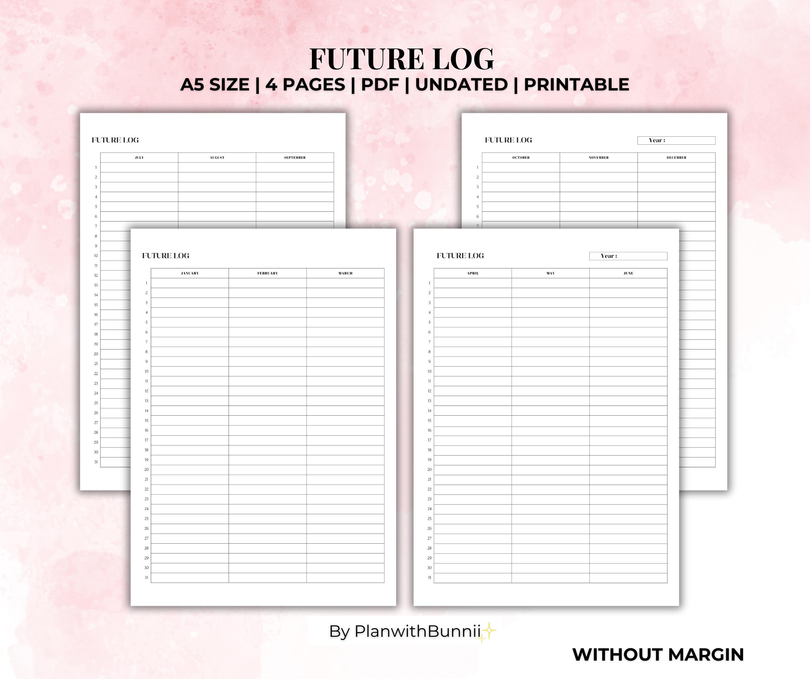 Quarterly Year Future Log Printable Planner, PDF, A5 Insert 2025 2026 ...