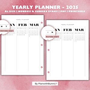 2025 Yearly Future Log Printable Planner Journal, PDF, A5 A4 insert, Year at a Glance, Annual event, Instant Download, Monday & Sunday start