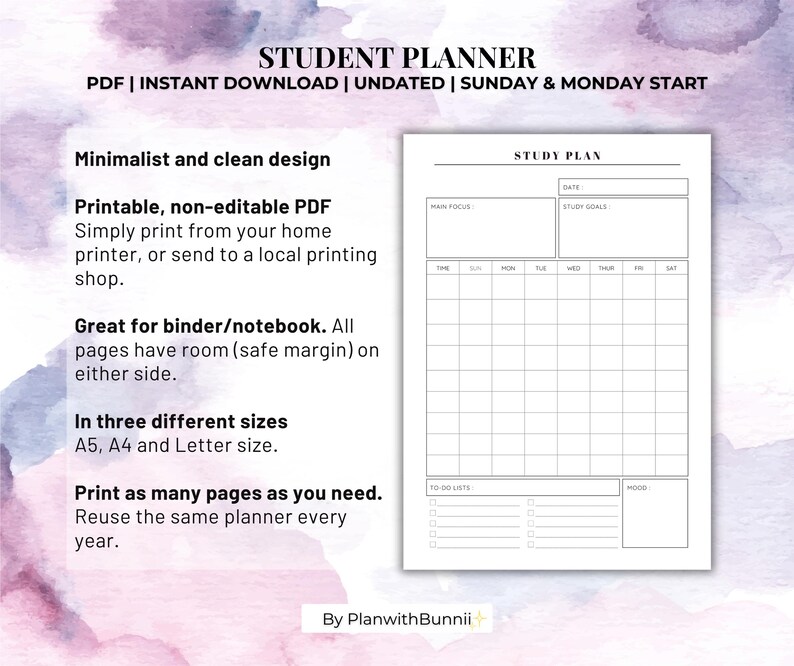 Student Planner Printable Bundle | Academic Planner | Tracker for ...