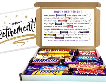 Retirement Chocolate Gift Box with Fun Poem - Letterbox Treat with Personalised Option