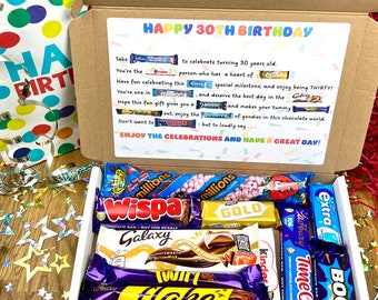 Milestone Birthday Chocolate Selection Box - 13, 16, 18, 21, 30, 40, 50, 60, 70, 80, 90: Fun Poem, Letterbox Treat, Personalised Option