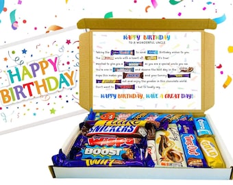 Uncle Birthday Chocolate Treat Box: Letterbox Gift with Fun Poem, Personalised Option