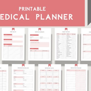 Printable medical health care planner, medical binder, healthcare inserts, medical trackers, medical records, health log, family health