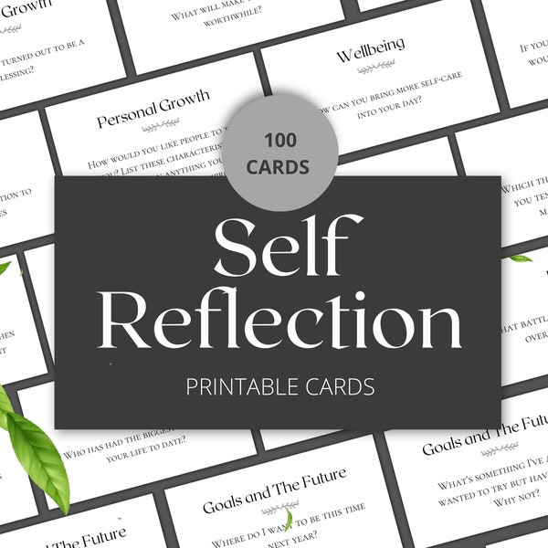 Self Reflection Cards for Reflection Journal and Self Care Journal. 100 Self Discovery Prompts for Self Confidence, Self Discovery and Help