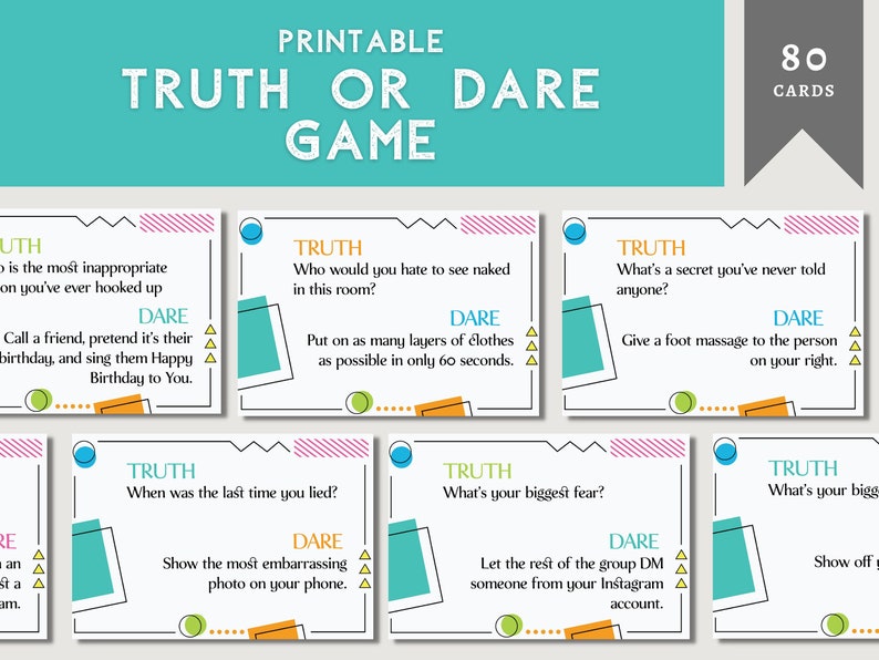 Truth or Dare Printable Party Game Drinking Game party Activity for