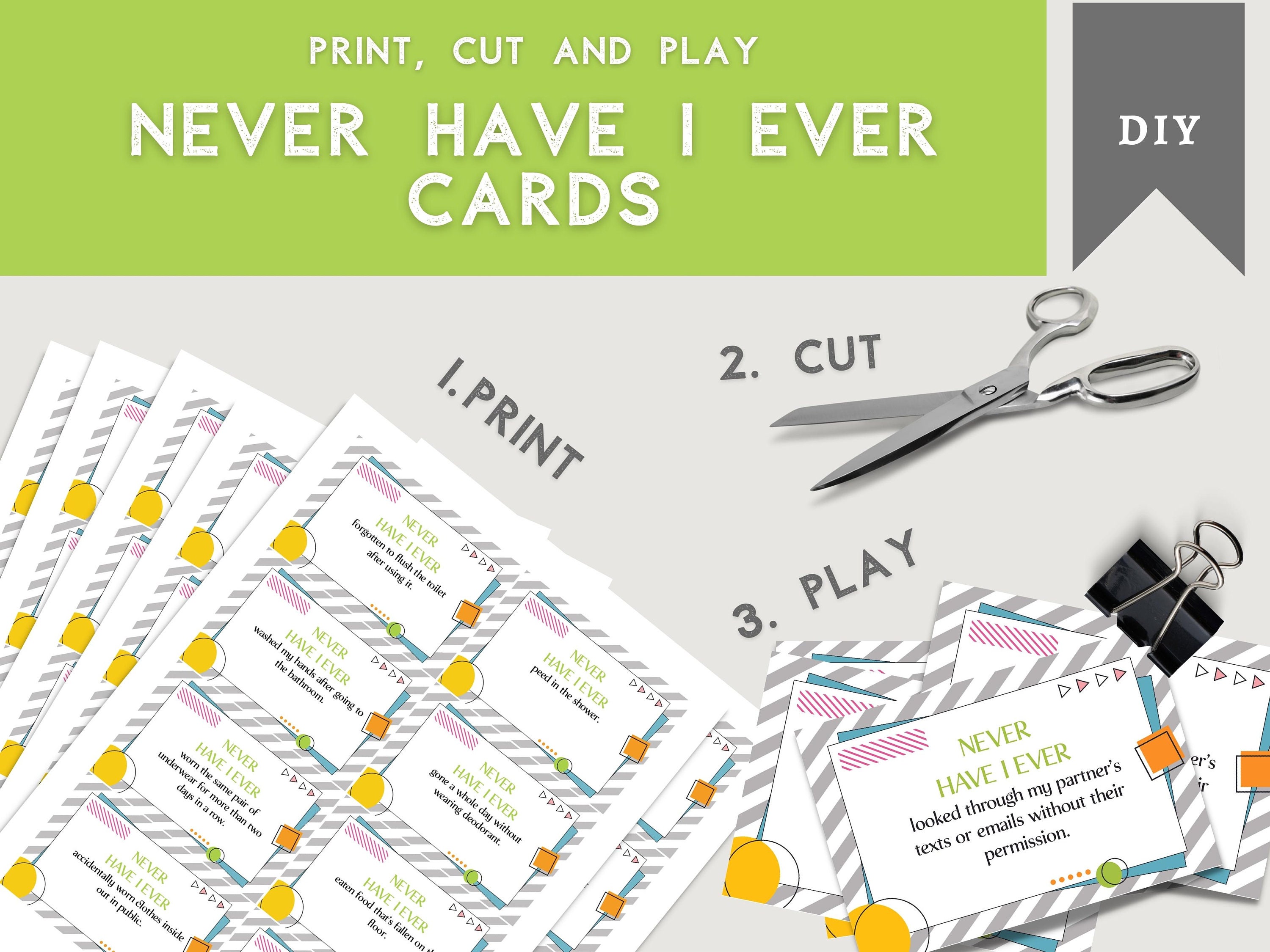 Never Have I Ever Game Printable Drinking Cards Game Adult Only Party ...