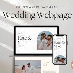 Wedding website Canva Template, digital wedding invitation,  Wedding RSVP Website, Editable Wedding Website, Digital Invitation Website Card