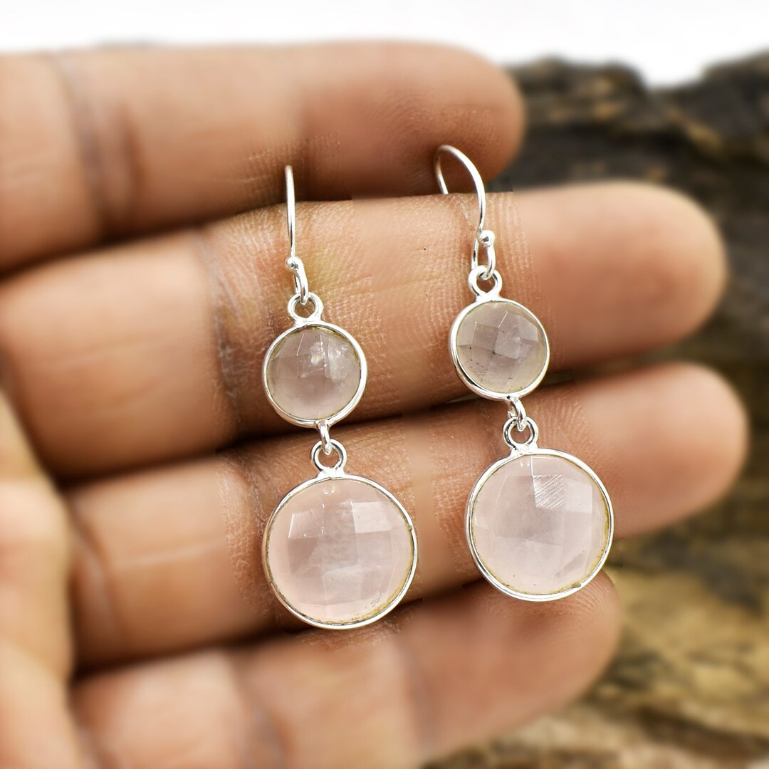 Rose Quartz Gold Hoop Earrings Crystal Earrings Birthstone Jewelry