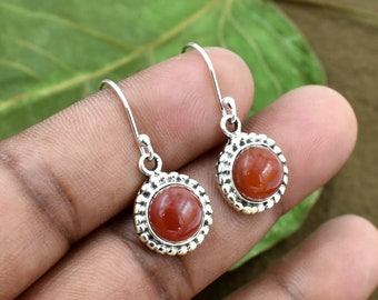 Round Carnelian Earrings, 925 Sterling Silver Earring, Handmade Earrings, Dangle Earrings, Carnelian gemstone earrings, Handmade Jewelry