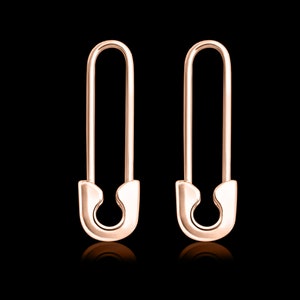 Fine Silver Safety Pin Earrings for Woman, in Silver, Rose Golf Plated Finish, Minimalist Earrings, Perfect Gifts for Her