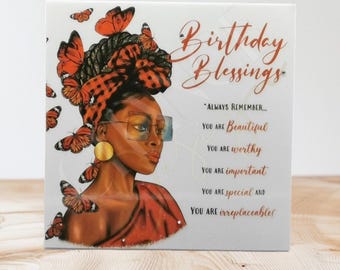 Birthday Blessings - Black Woman, Happy Birthday, Black Greeting card, Melanin Cards, African American, Ethnic Cards, Diverse, Card for her
