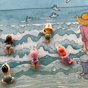 Swimming Swimmer resin brooch Pins / Mermaid Boy and girl swimmers / Embellishments - 6 designs - gift carded